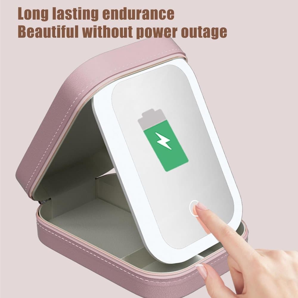 Portable Makeup Bag with LED Mirror 3 Light Modes, Travel Cosmetic Organizer for Women, Pink V1188-MS-325-1121