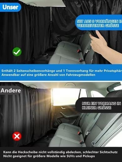 3-pack Car Sunshade Privacy Curtain with Mosquito Net, Fits Over Car Windows and Compartment V1188-MS-325-1123
