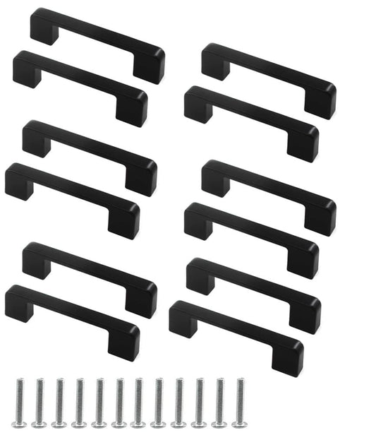 12 pcs Black Stainless Steel Cabinet Handles, 128/192 mm, Compatible with Furniture V1188-MS-325-1124