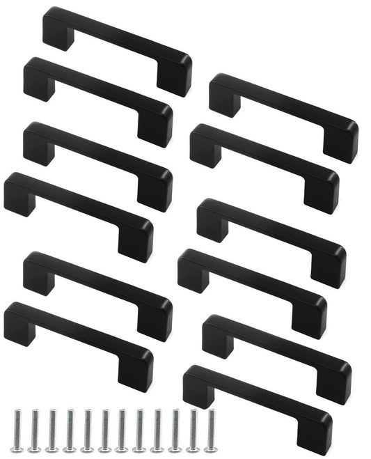 12 pcs Black Stainless Steel Cabinet Handles, 128/192 mm, Compatible with Furniture V1188-MS-325-1125