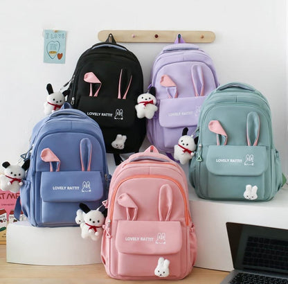 Cute Rabbit Ears School Backpack for Girls 4-Piece, Large Space with Multiple Compartments, Purple V1188-MS-325-1126