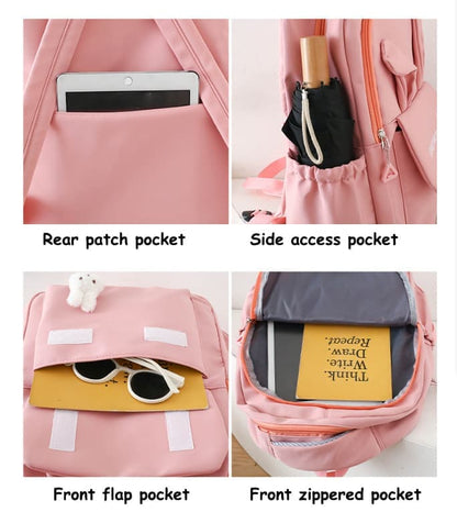 Cute Rabbit Ears School Backpack for Girls 4-Piece, Large Space with Multiple Compartments, Purple V1188-MS-325-1126