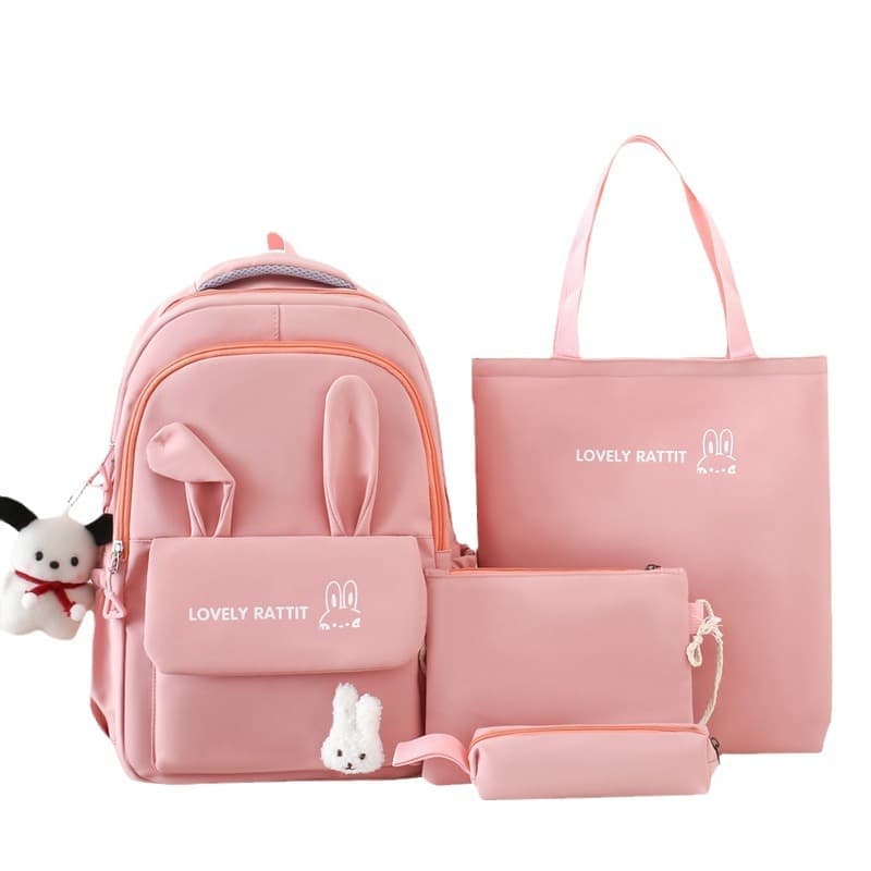 Cute Rabbit Ears School Backpack for Girls 4-Piece with Multiple Compartments Large Space, Pink, Compatible V1188-MS-325-1127