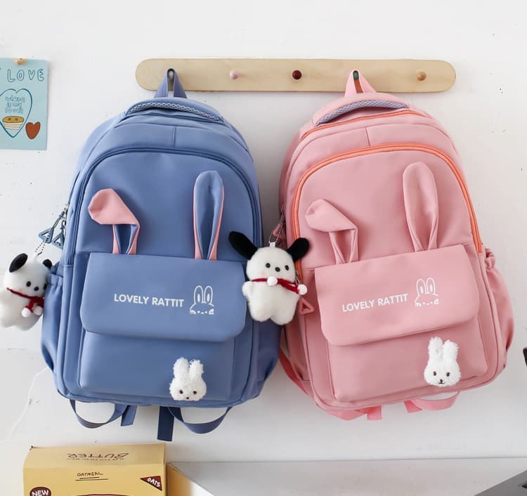 Cute Rabbit Ears School Backpack for Girls 4-Piece with Multiple Compartments Large Space, Pink, Compatible V1188-MS-325-1127