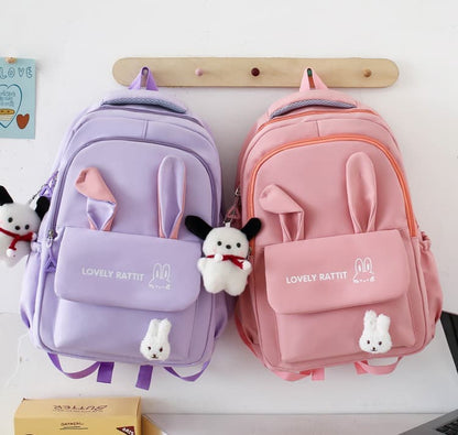 Cute Rabbit Ears Backpack for School Girls, 4-Piece, Large Space with Multiple Compartments, Black V1188-MS-325-1128