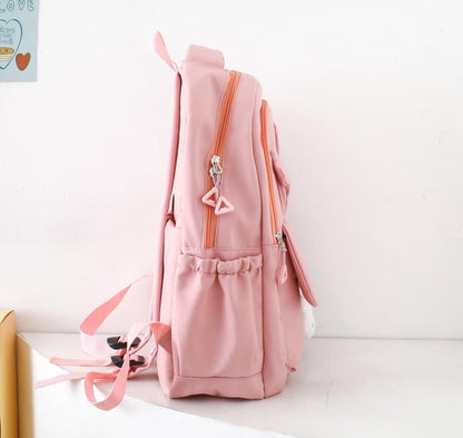 Cute Rabbit Ears School Backpack for Girls 4-Piece, Large Space Multiple Compartments, Blue, with Oral-B V1188-MS-325-1129