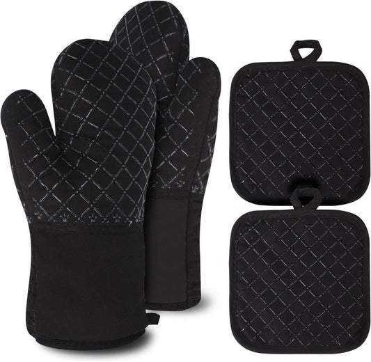 Heat-Resistant Oven Mitts and Grill Gloves 1 Pair, Anti-Slip for Kitchen Cooking Baking, Black V1188-MS-325-1135