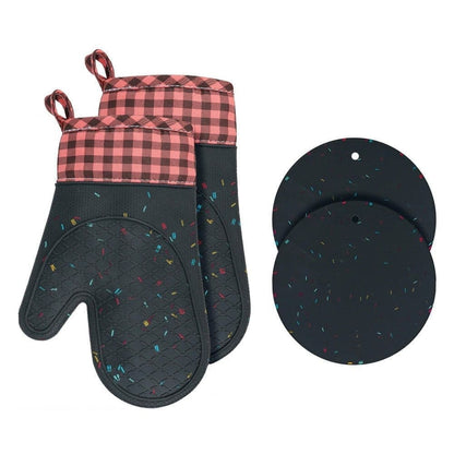 1 Pair Heat-Resistant Oven Mitts and Grill Gloves with Anti-Slip for Kitchen Cooking Baking, Gray V1188-MS-325-1136
