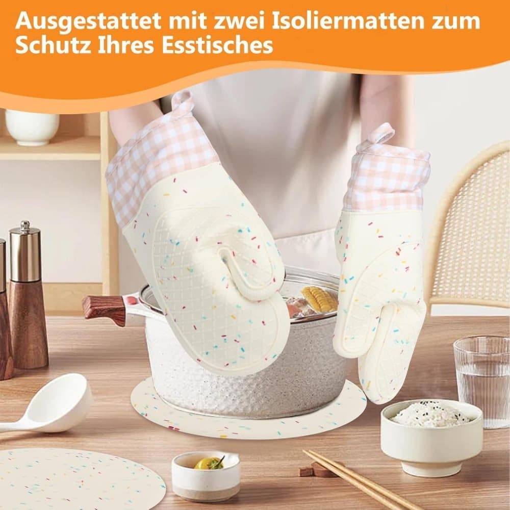 1 Pair Heat-Resistant Oven Mitts and Grill Gloves with Anti-Slip for Kitchen Cooking Baking, Gray V1188-MS-325-1136