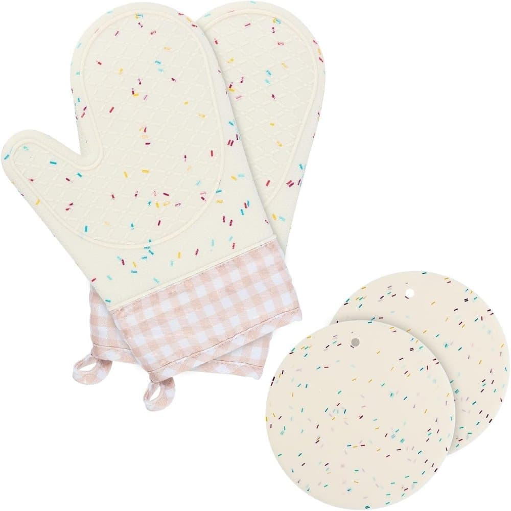 Heat-Resistant Oven Mitts and Grill Gloves Anti-Slip for Kitchen Cooking Baking, White V1188-MS-325-1137
