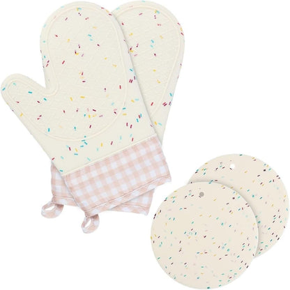 Heat-Resistant Oven Mitts and Grill Gloves Anti-Slip for Kitchen Cooking Baking, White V1188-MS-325-1137