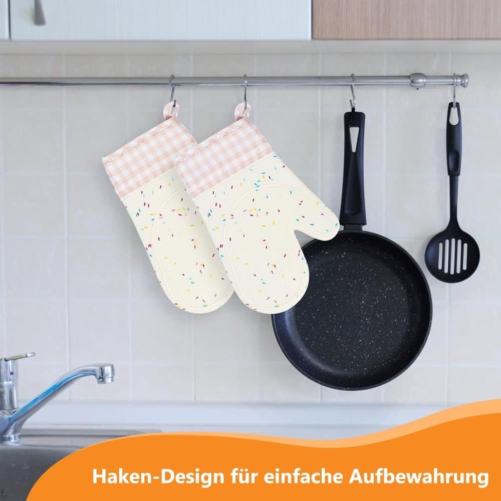 Heat-Resistant Oven Mitts and Grill Gloves Anti-Slip for Kitchen Cooking Baking, White V1188-MS-325-1137