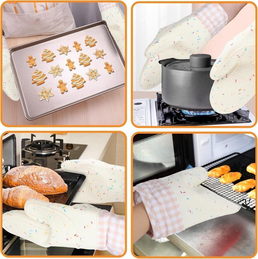 Heat-Resistant Oven Mitts and Grill Gloves Anti-Slip for Kitchen Cooking Baking, White V1188-MS-325-1137