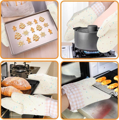 Heat-Resistant Oven Mitts and Grill Gloves Anti-Slip for Kitchen Cooking Baking, White V1188-MS-325-1137