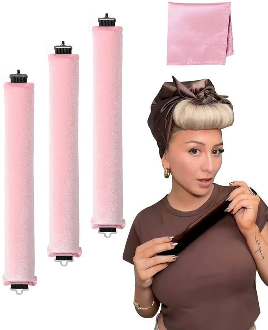 Heat-Free Hair Curlers 4-piece, Pink, Flexible Curling Rollers with Hook, Gentle Hair Care without Heat V1188-MS-325-1138