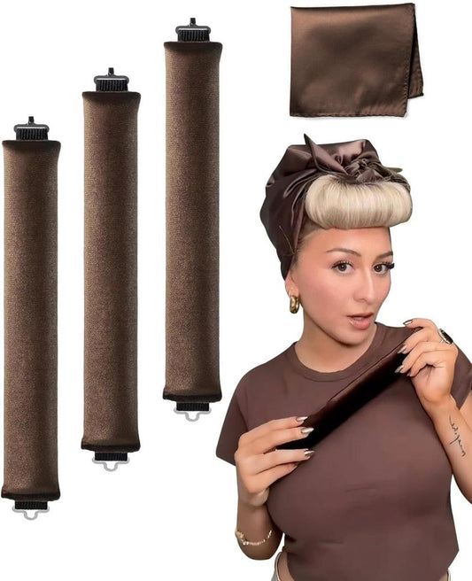 4-Piece Heat-Free Hair Curlers, Flexible Curling Rollers with Hook for Gentle Hair Care, Dark Brown V1188-MS-325-1139