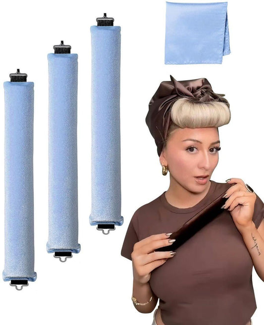 4-Piece Heat-Free Hair Curlers, Flexible No Heat Curling Rollers with Hook for Gentle Hair Care, Light Blue V1188-MS-325-1140