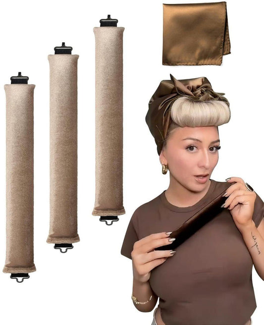 4-Piece Heat-Free Hair Curlers, Flexible No-Heat Hair Rollers with Hook, Brown, 4-Piece V1188-MS-325-1142