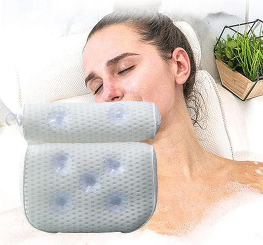 Bathtub Cushion with 7 Suction Cups and 4D Breathable Headrest for Relaxation, White, Compatible with V1188-MS-325-1151