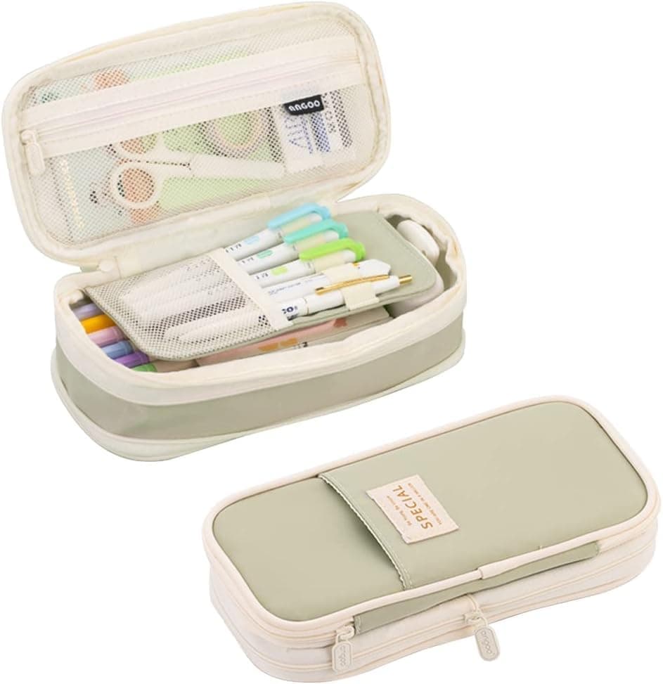 Foldable Multifunctional Pencil Case with Zipper Large Capacity Travel Organizer, Green V1188-MS-325-1154