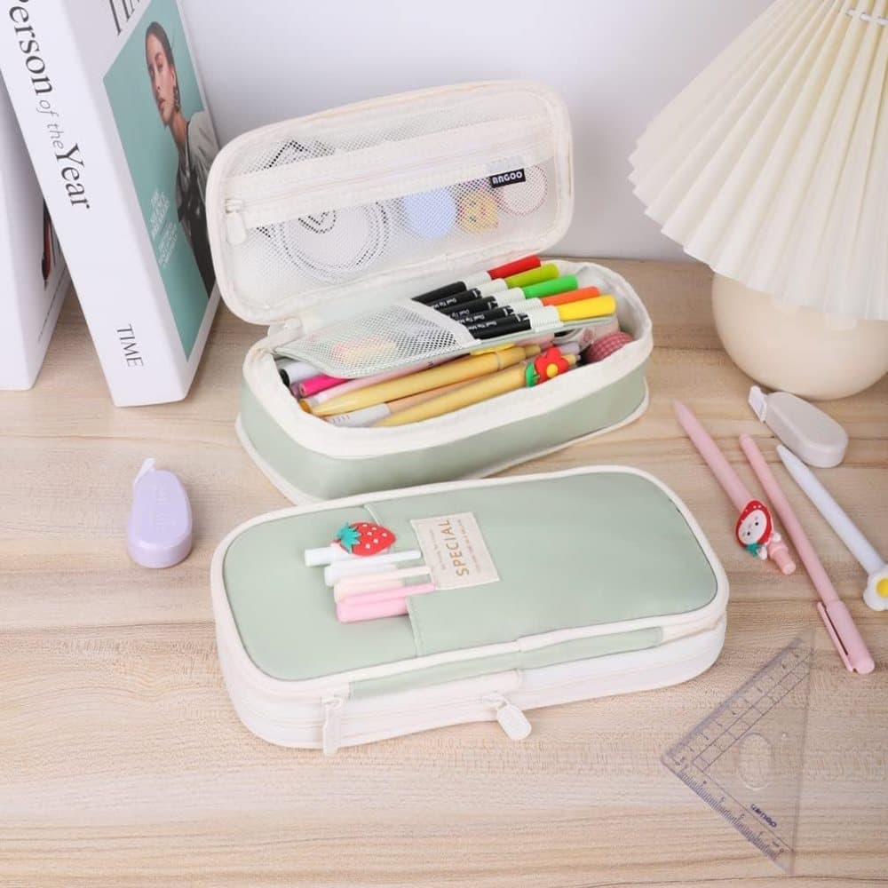 Foldable Multifunctional Pencil Case with Zipper Large Capacity Travel Organizer, Green V1188-MS-325-1154