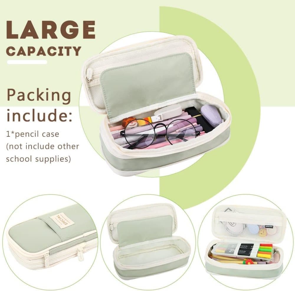 Foldable Multifunctional Pencil Case with Zipper Large Capacity Travel Organizer, Green V1188-MS-325-1154