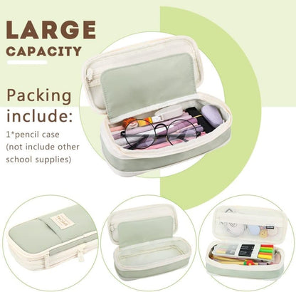 Foldable Multifunctional Pencil Case with Zipper Large Capacity Travel Organizer, Green V1188-MS-325-1154