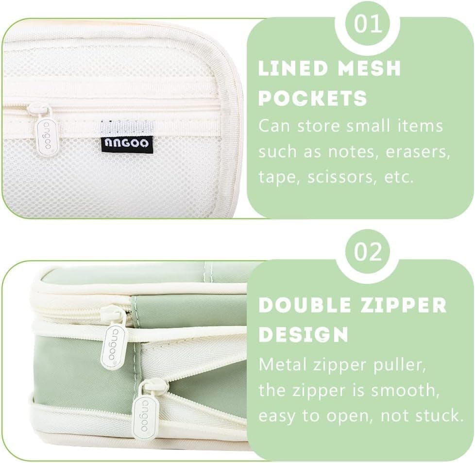 Foldable Multifunctional Pencil Case with Zipper Large Capacity Travel Organizer, Green V1188-MS-325-1154
