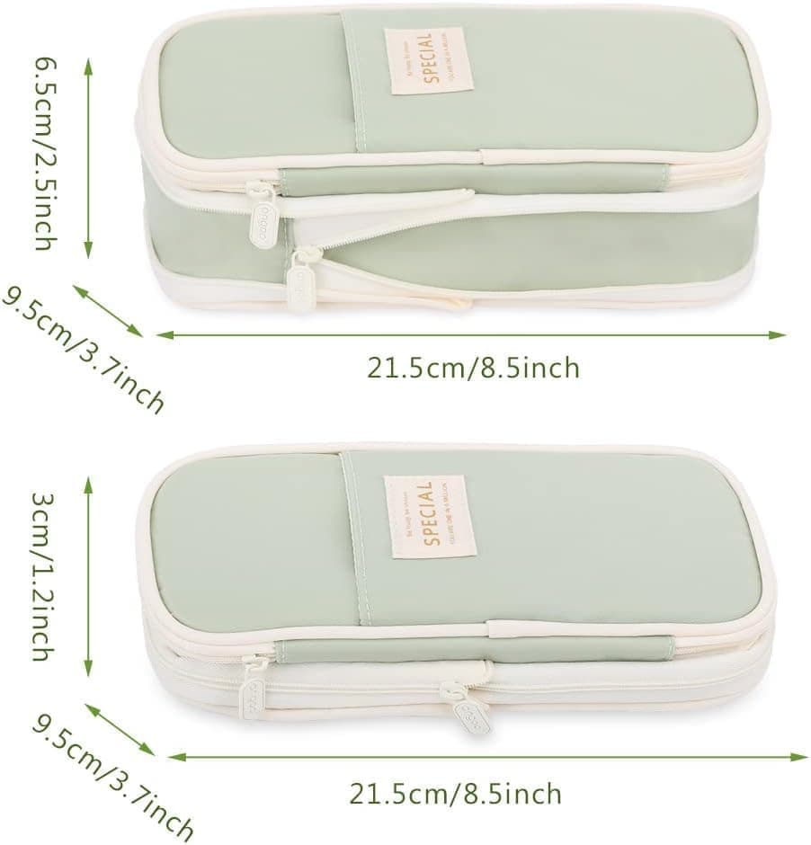 Foldable Multifunctional Pencil Case with Zipper Large Capacity Travel Organizer, Green V1188-MS-325-1154