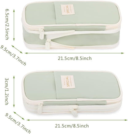 Foldable Multifunctional Pencil Case with Zipper Large Capacity Travel Organizer, Green V1188-MS-325-1154