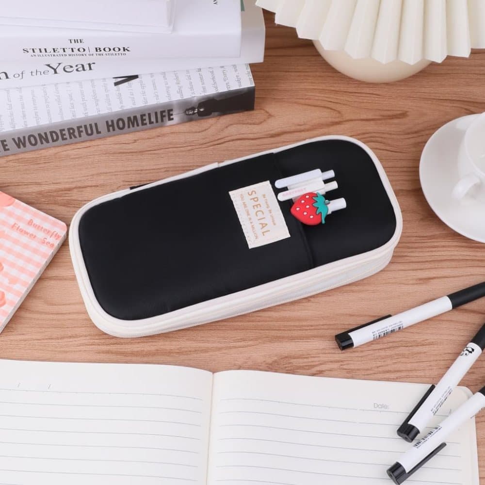 Large Capacity Foldable Multifunctional Pencil Case with Zipper, Black V1188-MS-325-1155