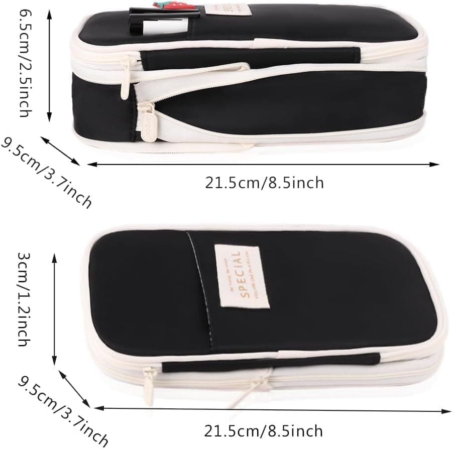 Large Capacity Foldable Multifunctional Pencil Case with Zipper, Black V1188-MS-325-1155