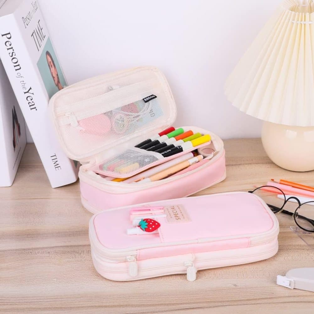 Pink Foldable Multifunctional Pencil Case with Zipper, Large Capacity Travel Pencil Case V1188-MS-325-1156