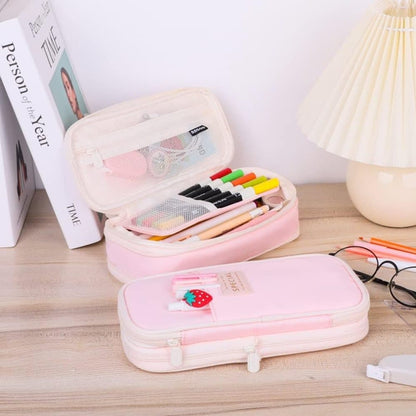 Pink Foldable Multifunctional Pencil Case with Zipper, Large Capacity Travel Pencil Case V1188-MS-325-1156