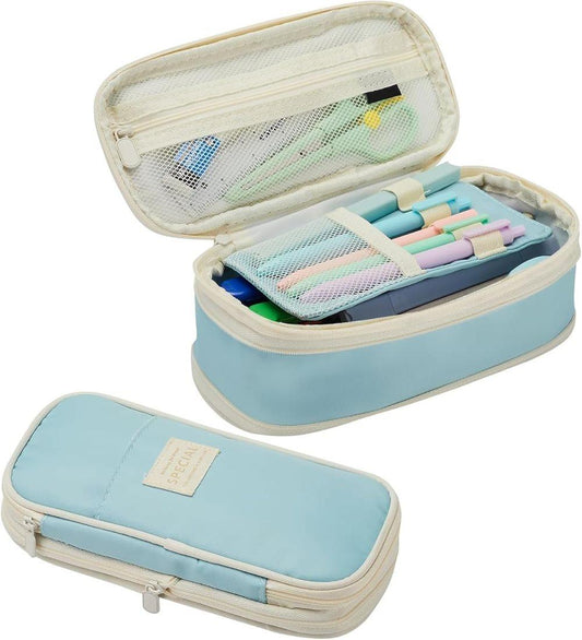 Blue Foldable Multifunctional Zipper Pencil Case, Large Capacity Travel Organizer V1188-MS-325-1157