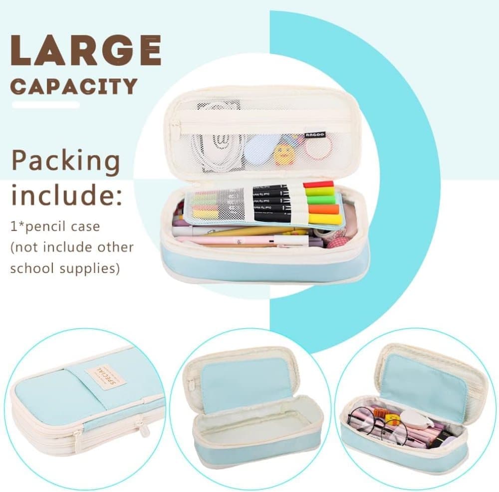 Blue Foldable Multifunctional Zipper Pencil Case, Large Capacity Travel Organizer V1188-MS-325-1157