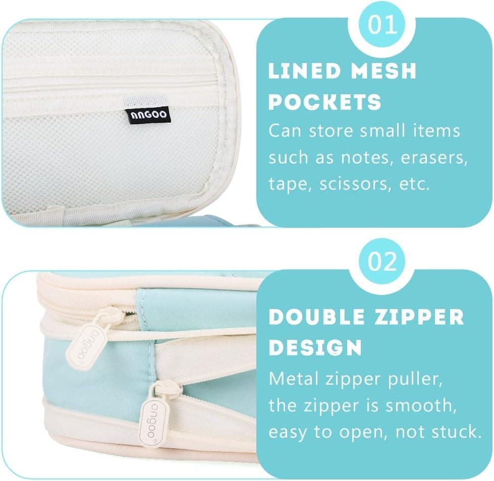 Blue Foldable Multifunctional Zipper Pencil Case, Large Capacity Travel Organizer V1188-MS-325-1157