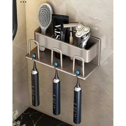 3-Piece Toothbrush Holder with Cup, Wall Mount No Drilling, Aluminum, Compatible with Oral-B, Gold V1188-MS-325-1159