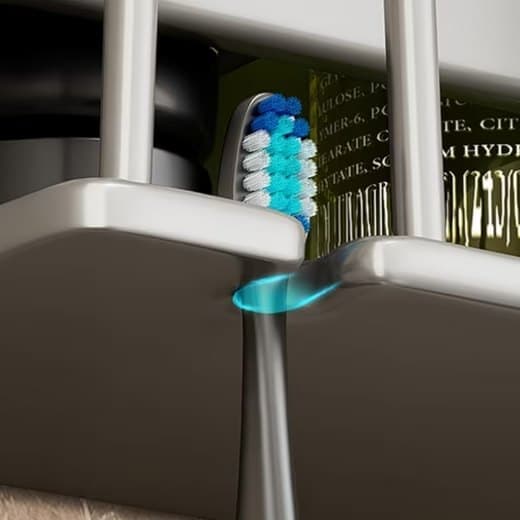 3-Piece Toothbrush Holder with Cup, Wall Mount No Drilling, Aluminum, Compatible with Oral-B, Gold V1188-MS-325-1159