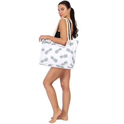 Large Beach Picnic Bag, White V1188-MS-325-1161
