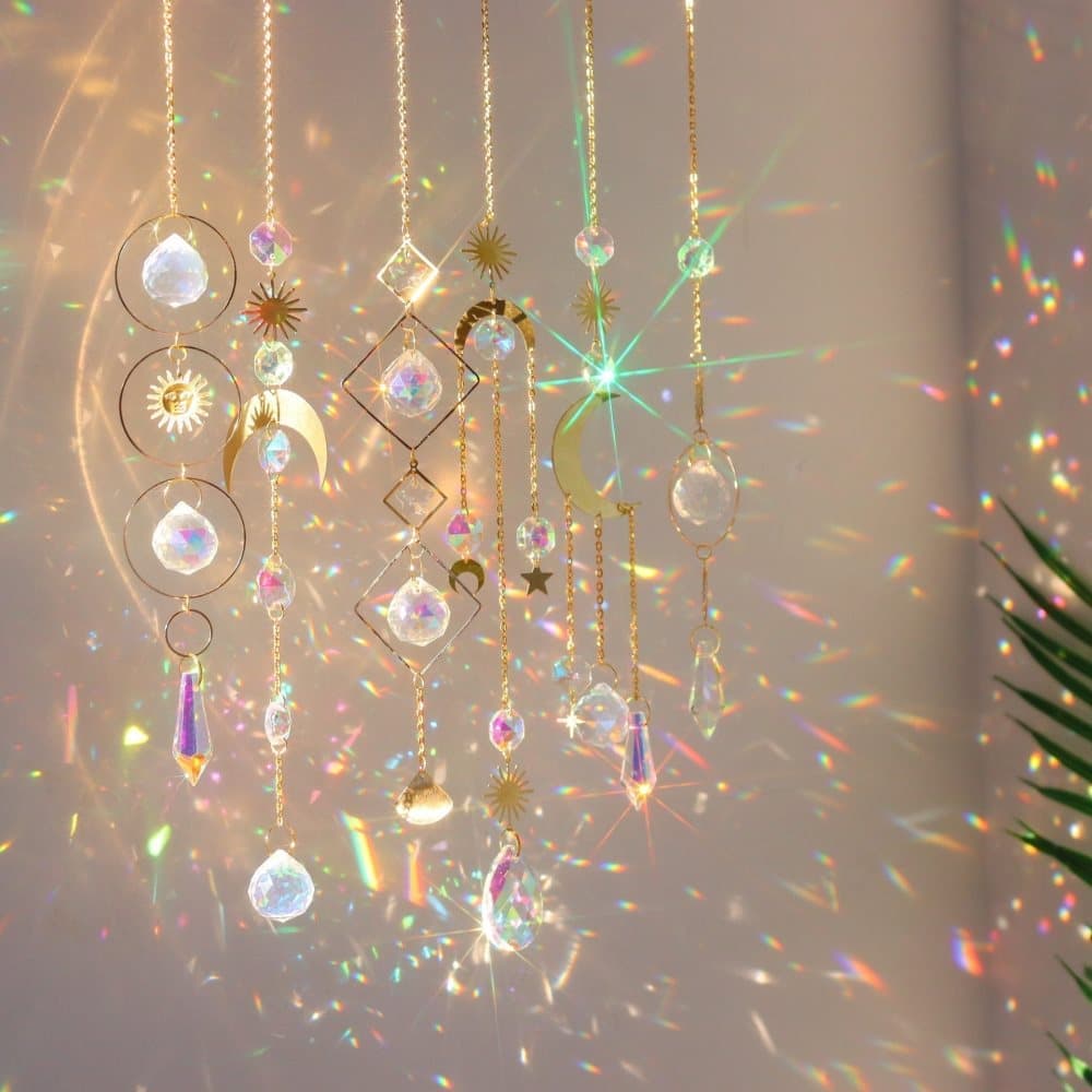 Solar Wind Chimes 6-pack with Crystal Pendants, Reflects Light for Beautiful Patterns, 12 inches, Gold V1188-MS-325-1168