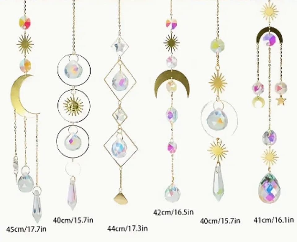 Solar Wind Chimes 6-pack with Crystal Pendants, Reflects Light for Beautiful Patterns, 12 inches, Gold V1188-MS-325-1168