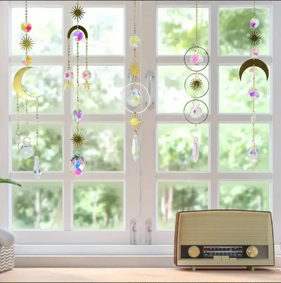 Solar Wind Chimes 6-pack with Crystal Pendants, Reflects Light for Beautiful Patterns, 12 inches, Gold V1188-MS-325-1168