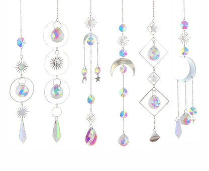 6-pack Solar Wind Chimes with Crystal Pendants, 12 inches, Silver - Reflects Light for Beautiful Patterns V1188-MS-325-1169