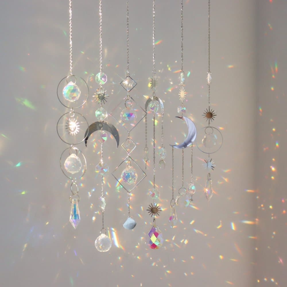 6-pack Solar Wind Chimes with Crystal Pendants, 12 inches, Silver - Reflects Light for Beautiful Patterns V1188-MS-325-1169