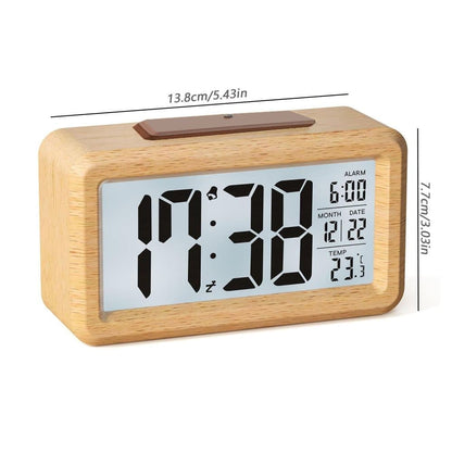 LCD Digital Alarm Clock with Smart Light Sensor, Manual Backlight, Snooze, Battery Operation, Solid Beech V1188-MS-325-1170
