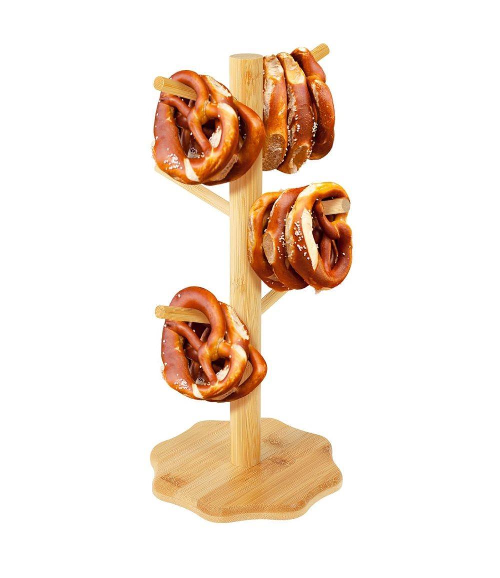 1-pack Wooden Pretzel Stand Tree-Shaped for Restaurant Cafe Bar Kitchen Decoration, Brown, Bamboo V1188-MS-325-1172