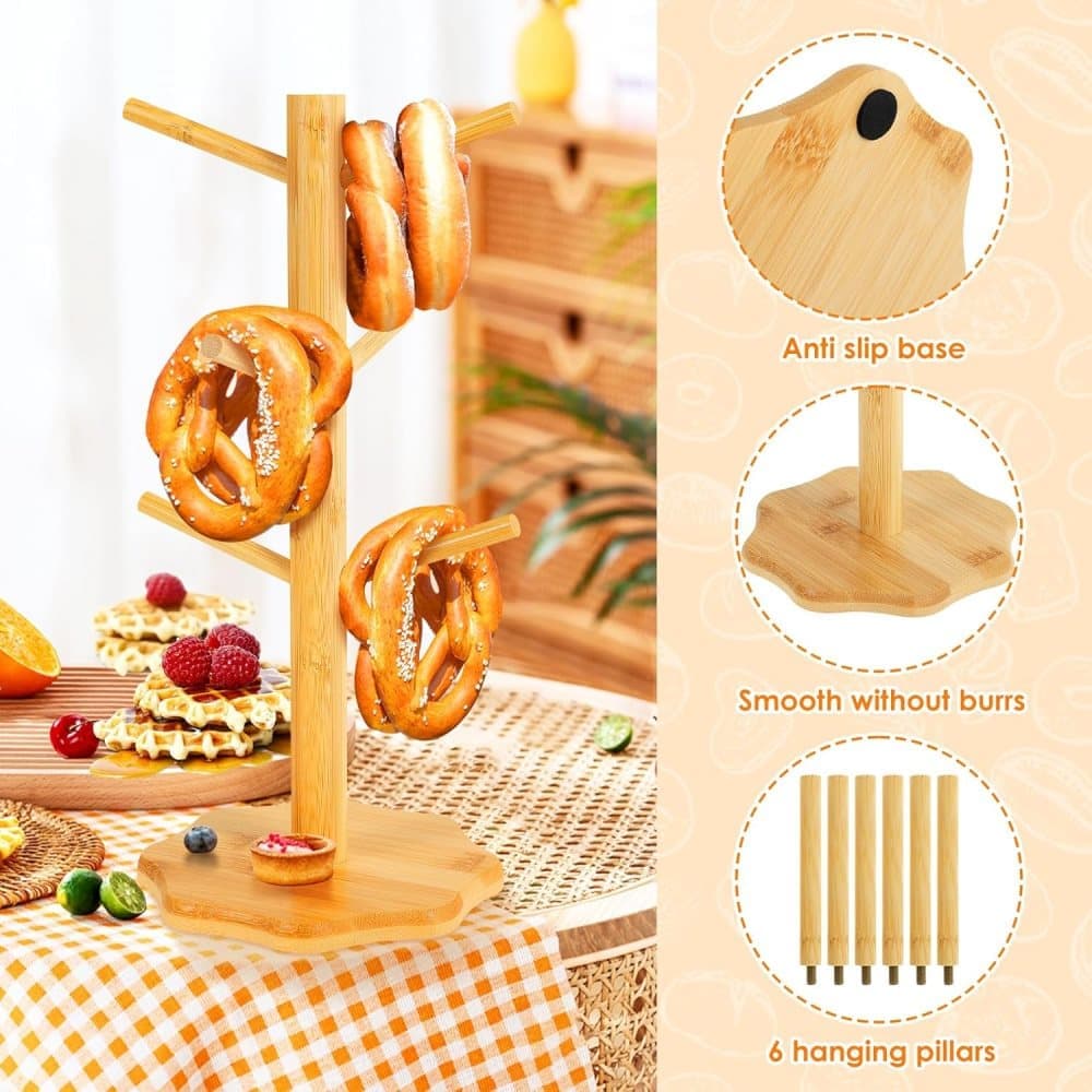 1-pack Wooden Pretzel Stand Tree-Shaped for Restaurant Cafe Bar Kitchen Decoration, Brown, Bamboo V1188-MS-325-1172