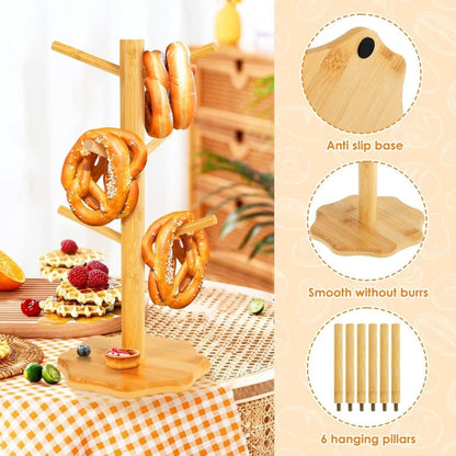 1-pack Wooden Pretzel Stand Tree-Shaped for Restaurant Cafe Bar Kitchen Decoration, Brown, Bamboo V1188-MS-325-1172