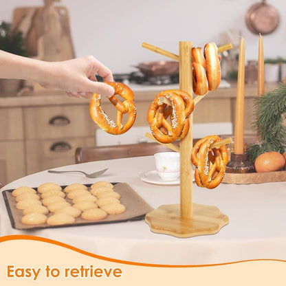 1-pack Wooden Pretzel Stand Tree-Shaped for Restaurant Cafe Bar Kitchen Decoration, Brown, Bamboo V1188-MS-325-1172